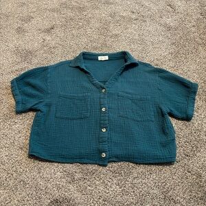 Love Notes Teal Button Down Shirt